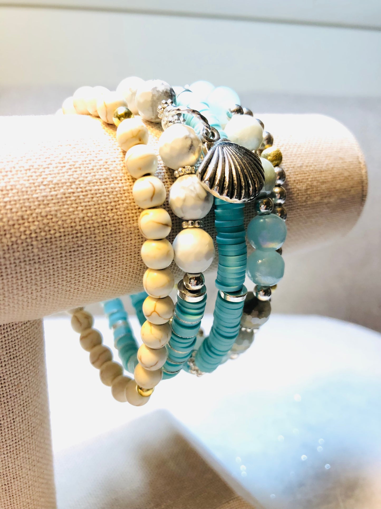 Silver Gold Amazonite Howlite Gemstone Heishi Bracelets
