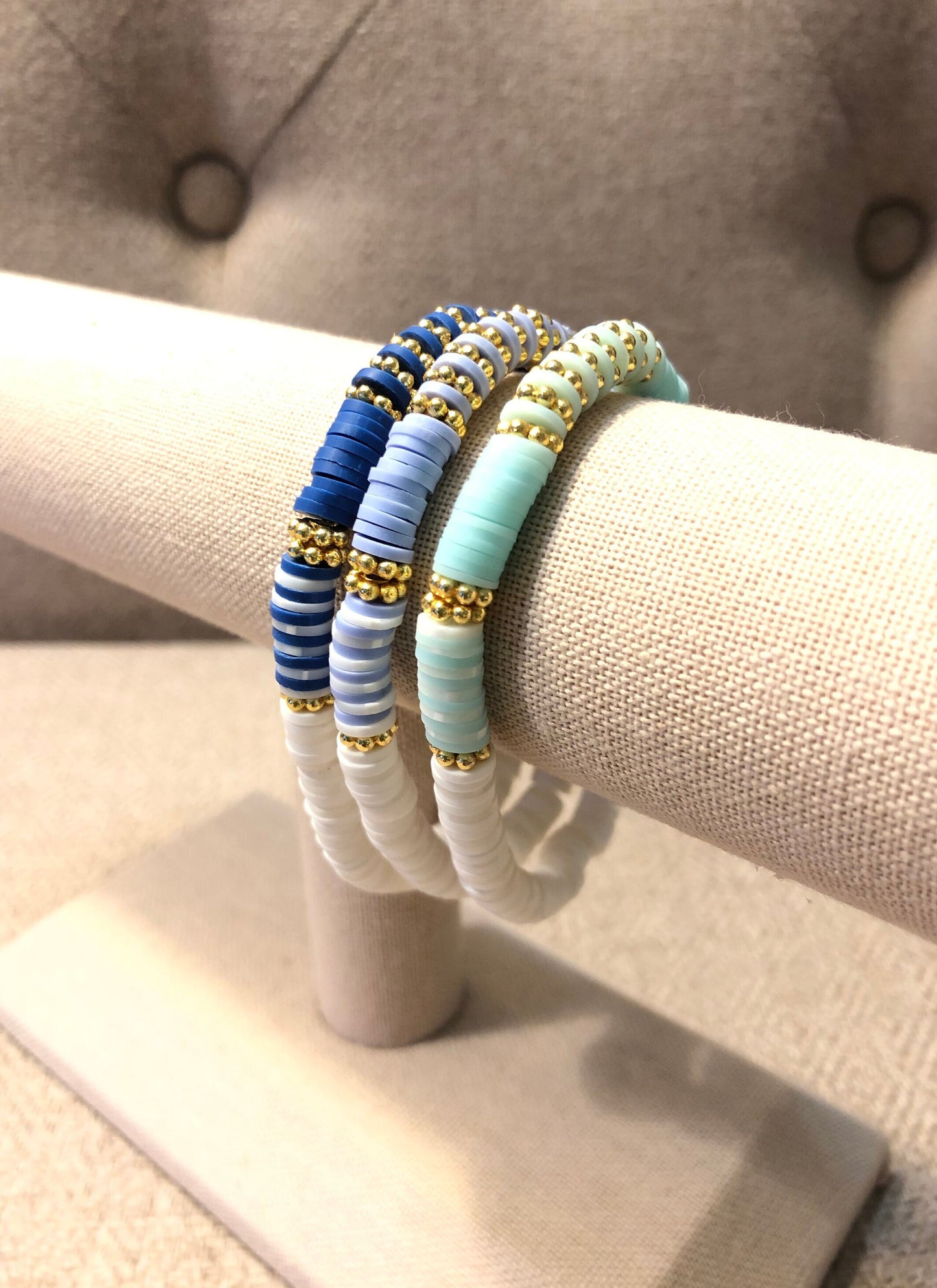 Boho-Chic Blues Heishi Bracelets