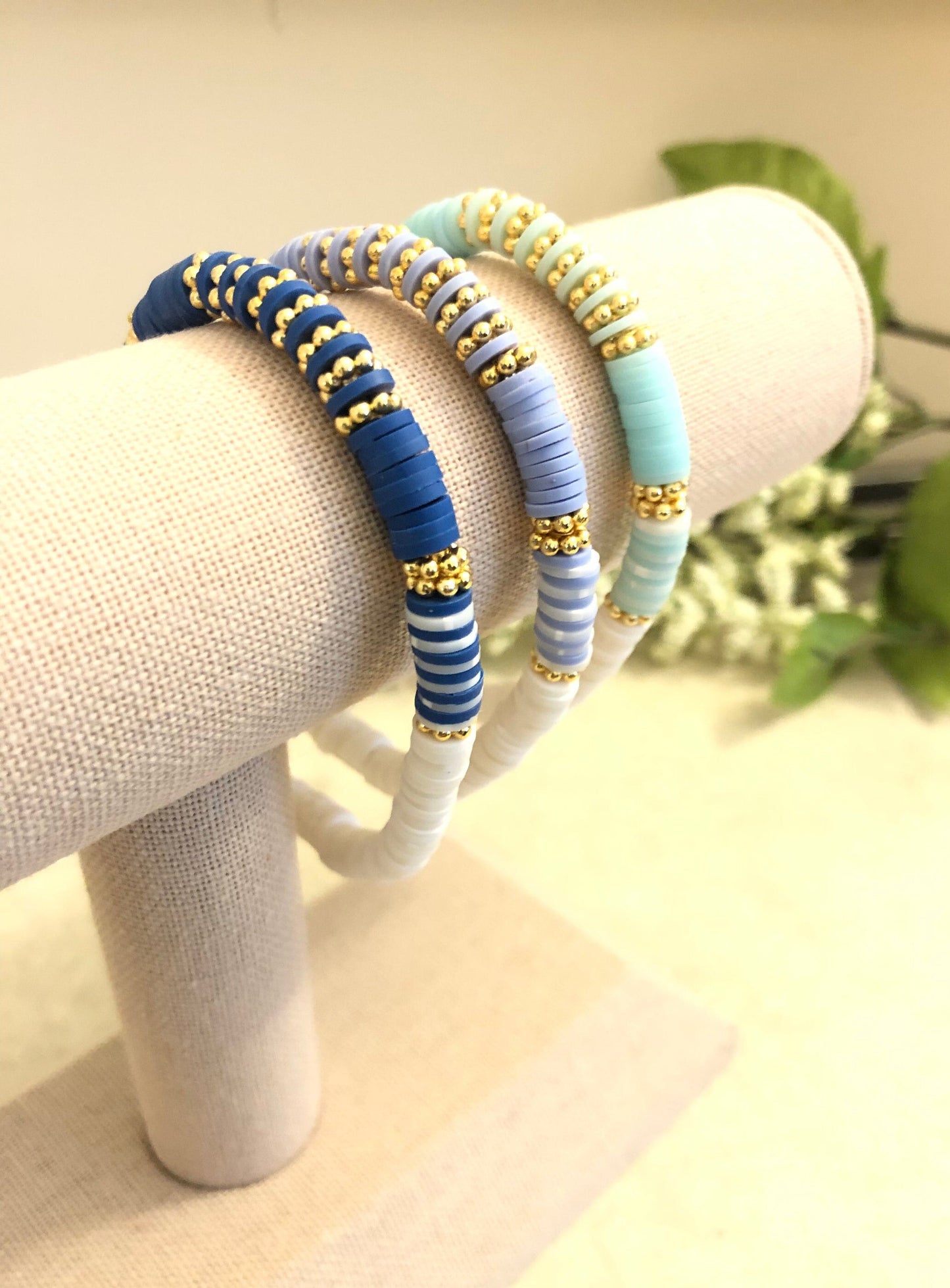 Boho-Chic Blues Heishi Bracelets