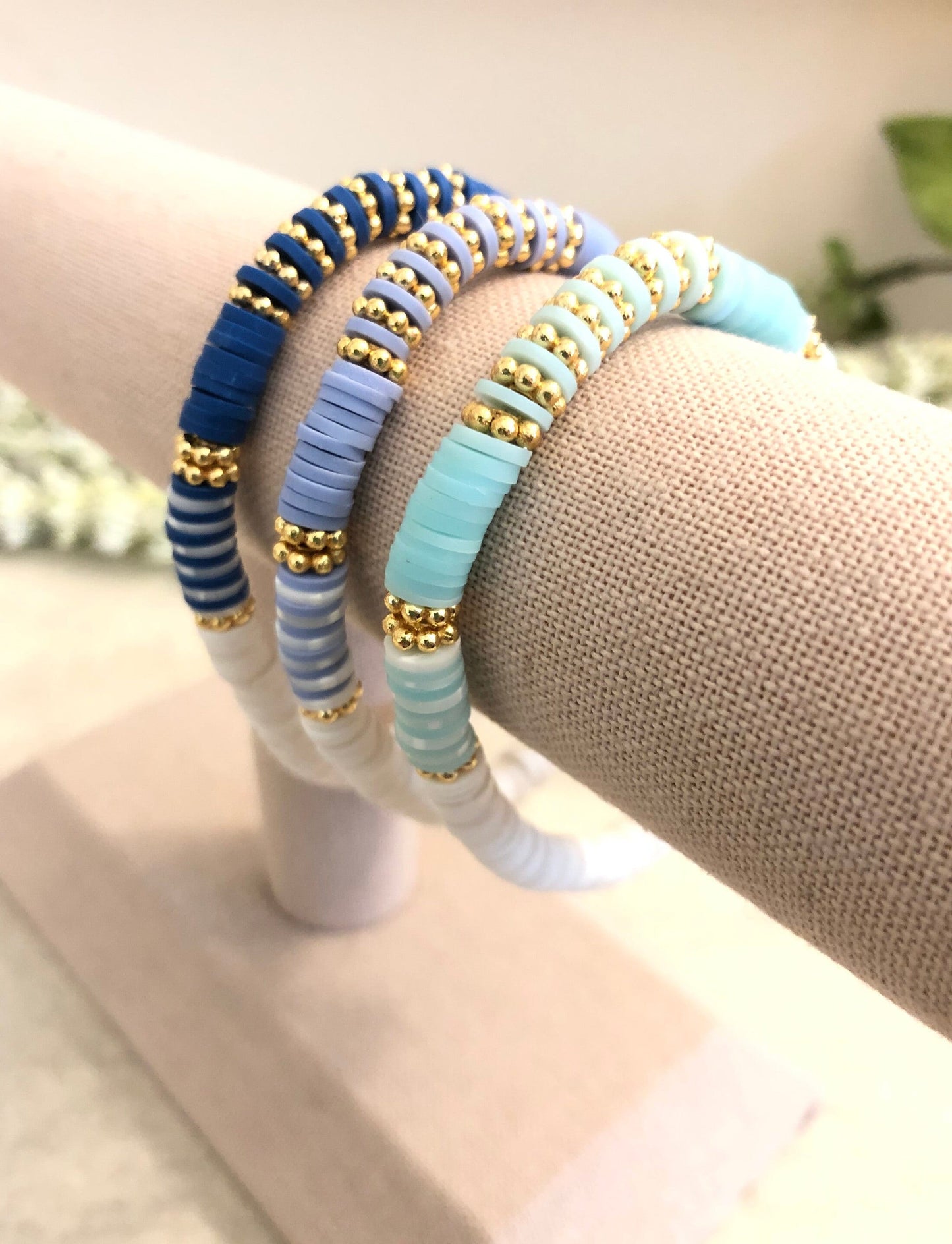 Boho-Chic Blues Heishi Bracelets