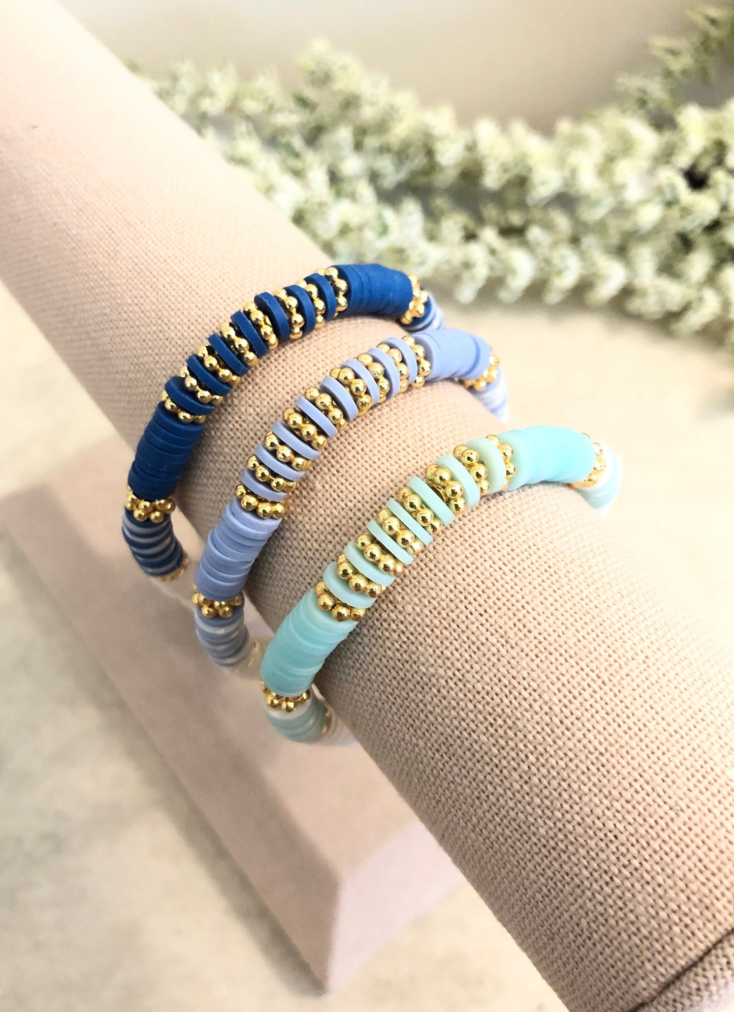 Boho-Chic Blues Heishi Bracelets