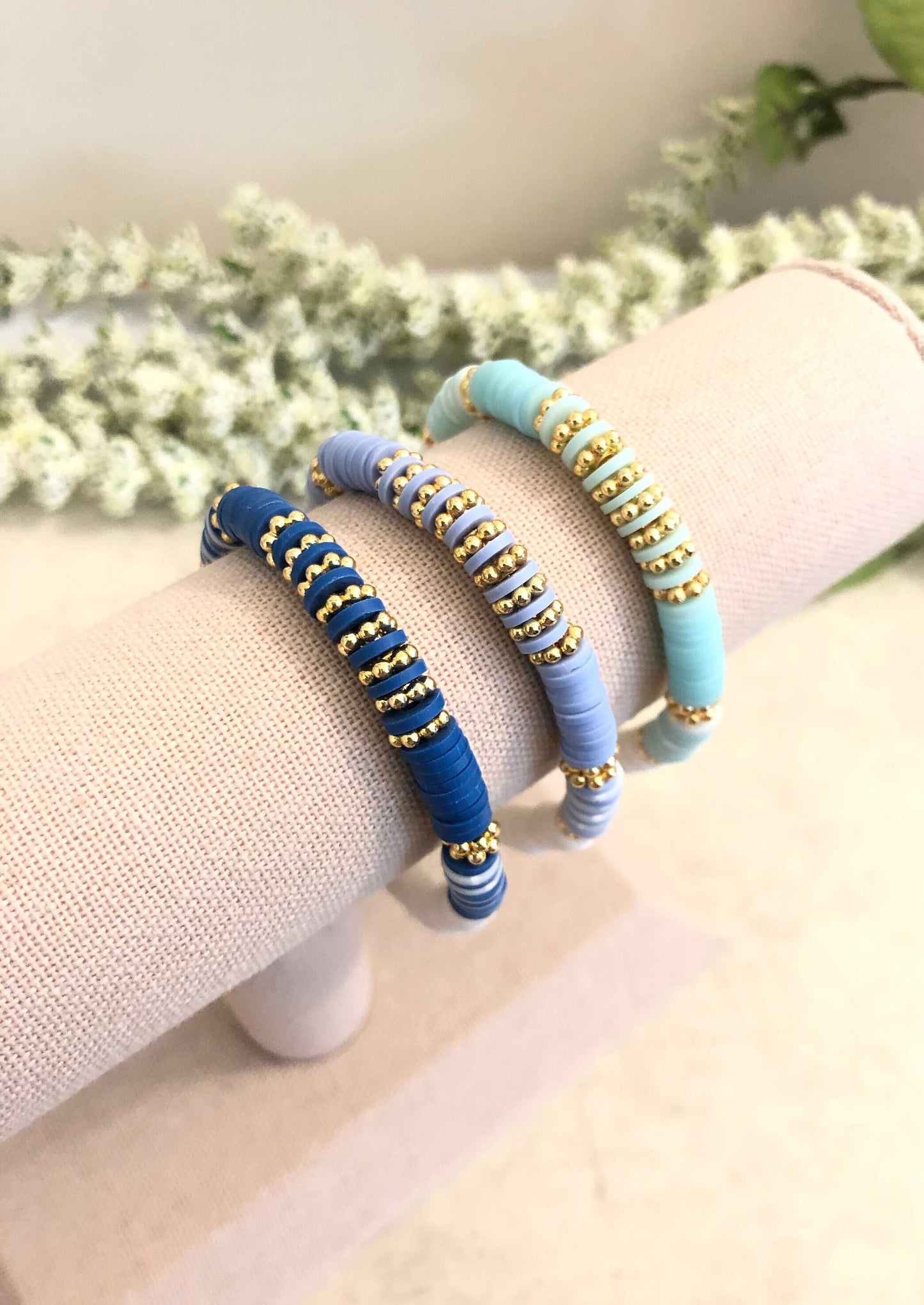 Boho-Chic Blues Heishi Bracelets