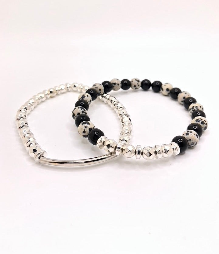 Dalmation Jasper Silver Bracelets