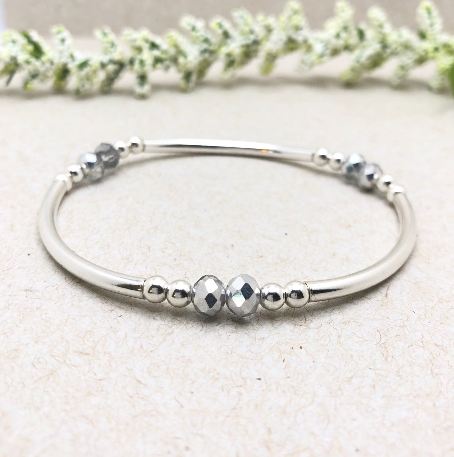 Sterling Silver Crystal Stacking Stretch Bracelet