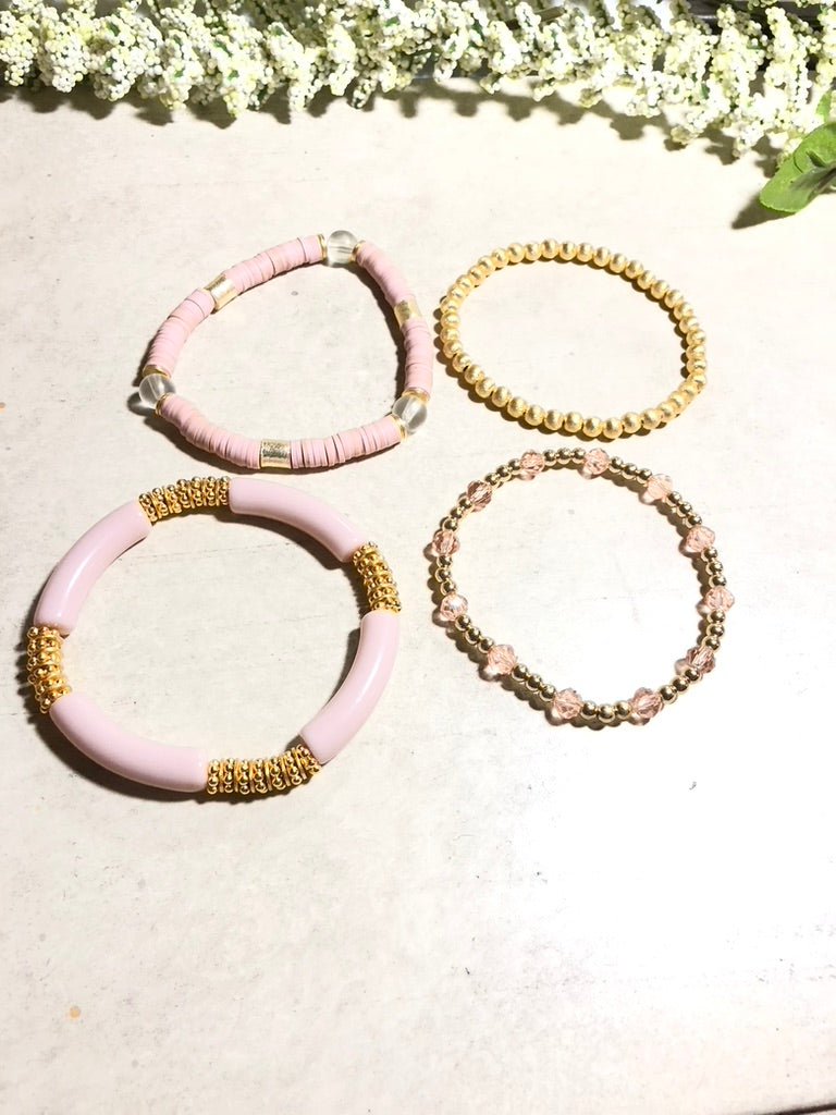 Pink Champagne 14k Gold Stretch Bracelets