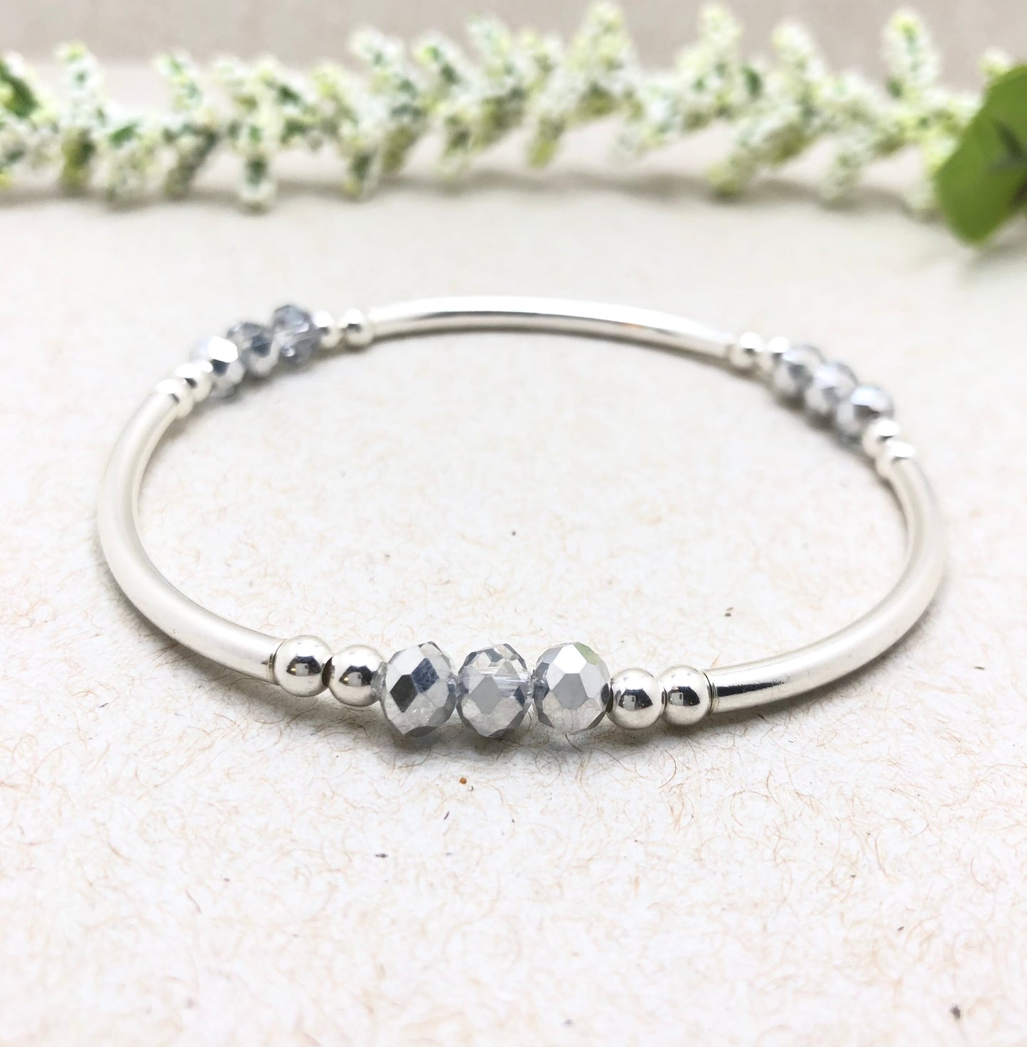 Sterling Silver Crystal Stacking Stretch Bracelet