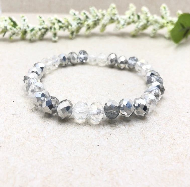 Beaded Bracelet Stack- Set of Four Silver & Blue Stretch