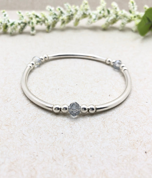 Sterling Silver Crystal Stacking Stretch Bracelet