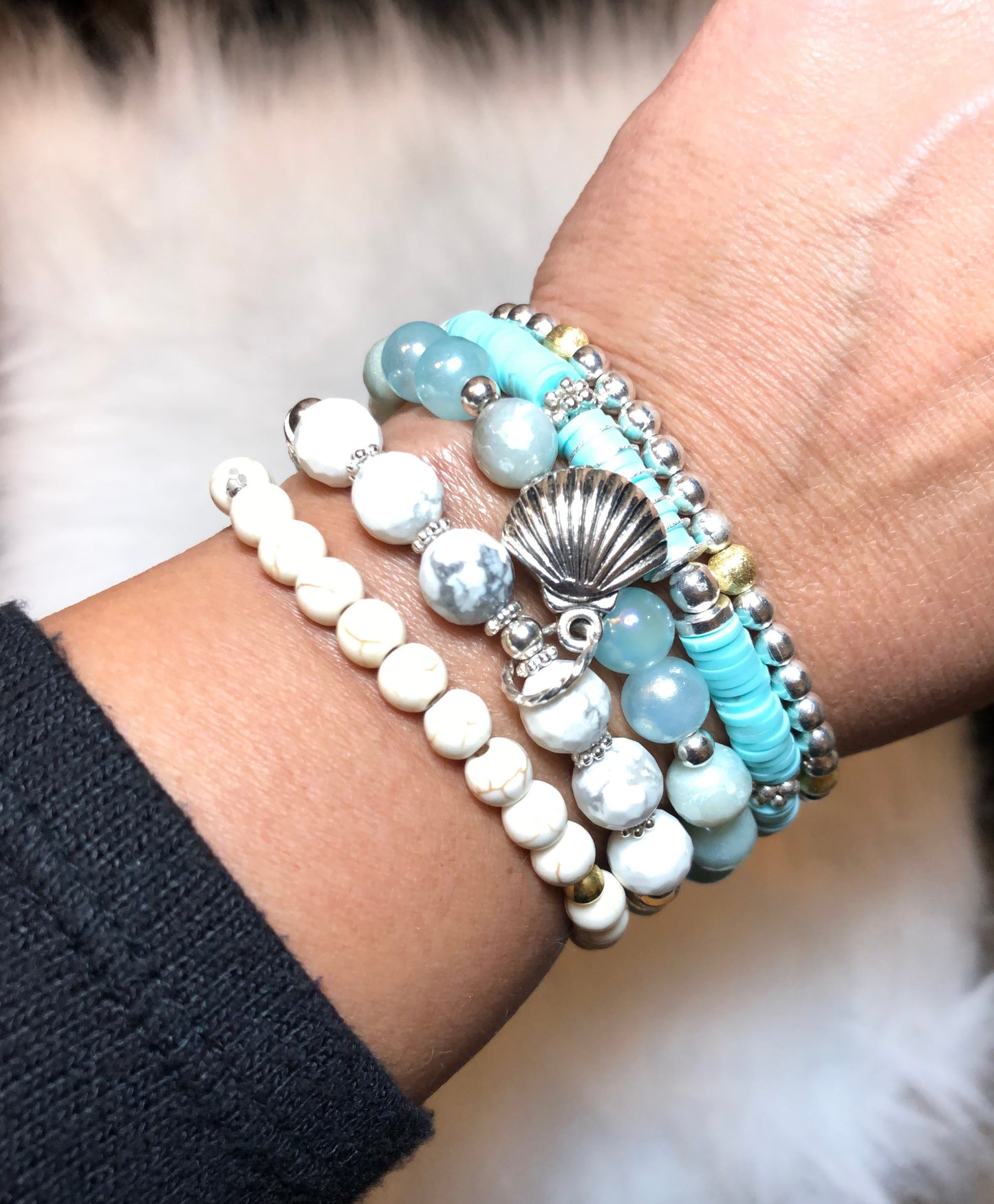 Silver Gold Amazonite Howlite Gemstone Heishi Bracelets