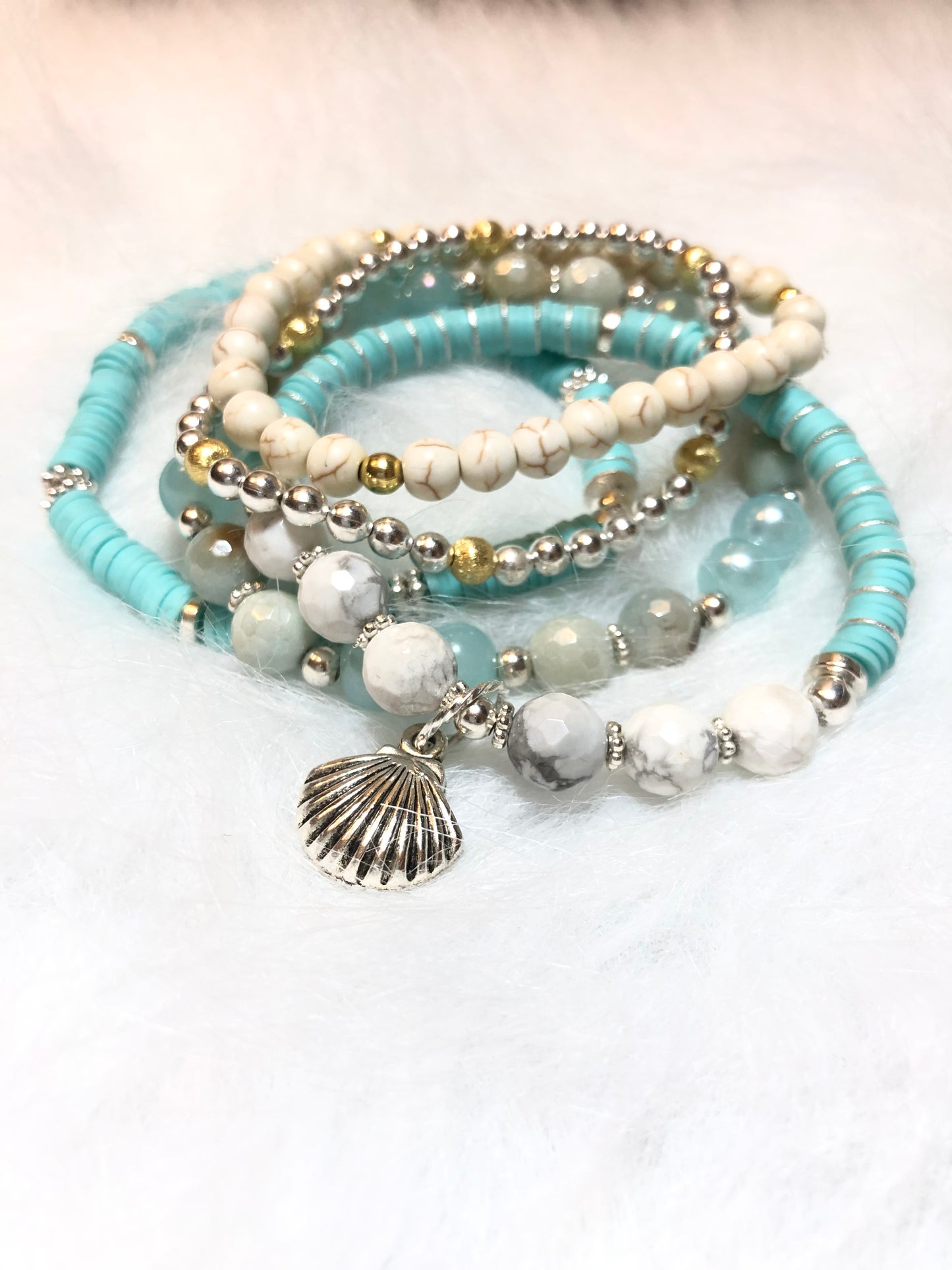 Silver Gold Amazonite Howlite Gemstone Heishi Bracelets