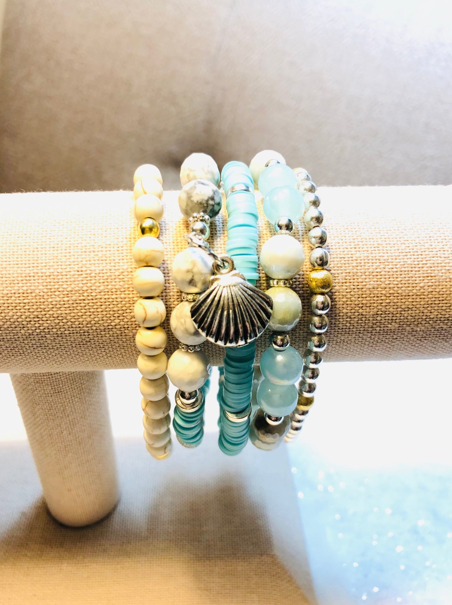 Silver Gold Amazonite Howlite Gemstone Heishi Bracelets