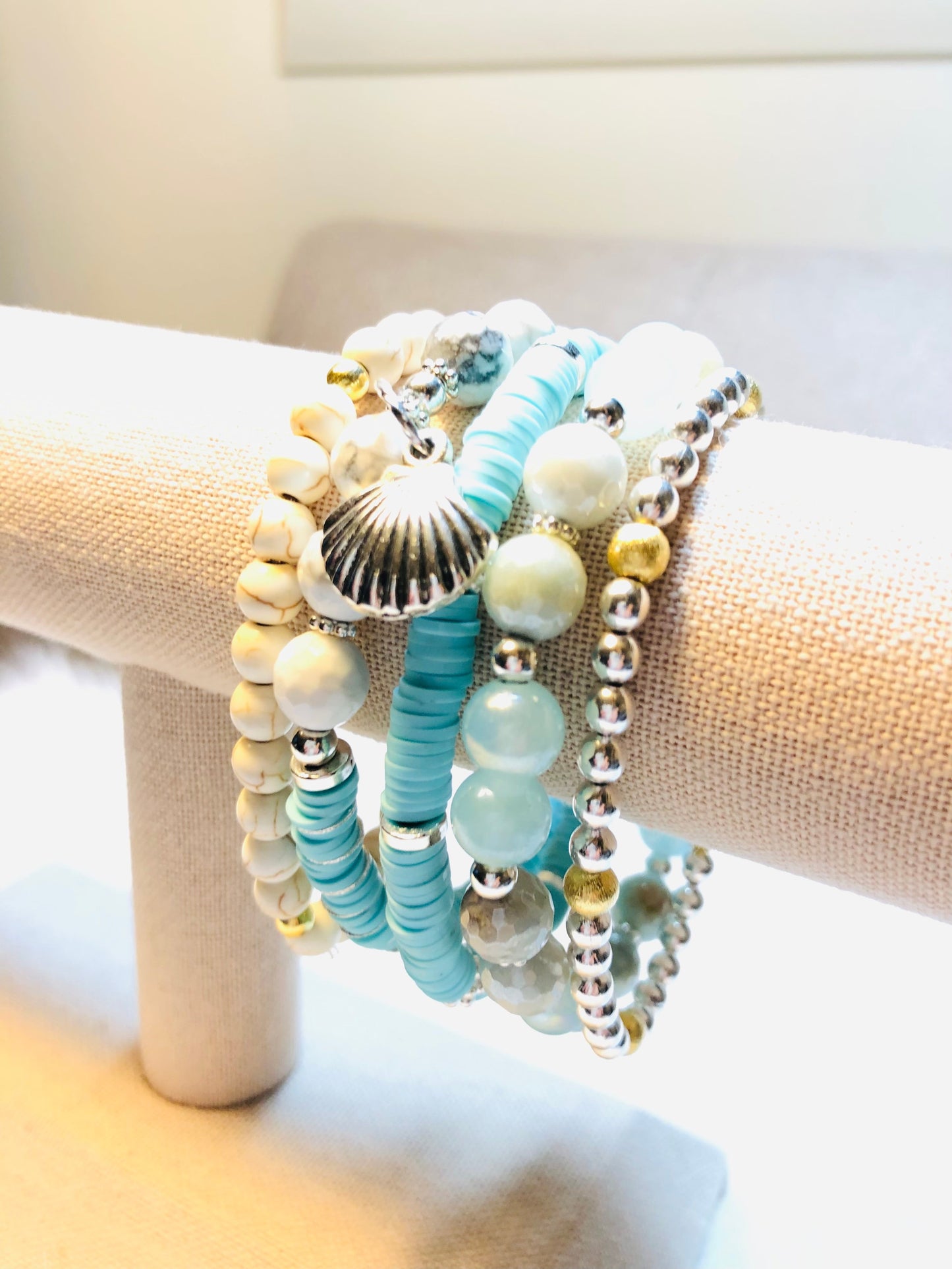 Silver Gold Amazonite Howlite Gemstone Heishi Bracelets