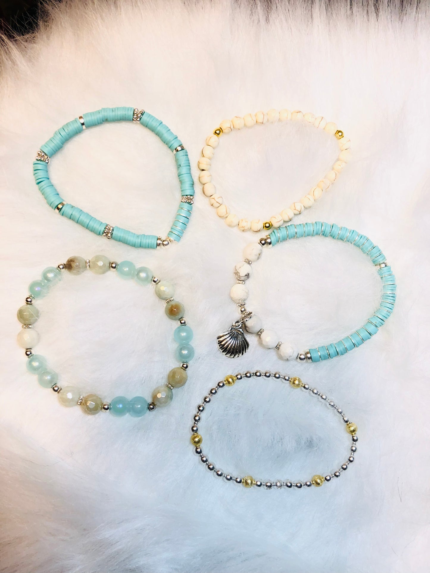 Silver Gold Amazonite Howlite Gemstone Heishi Bracelets