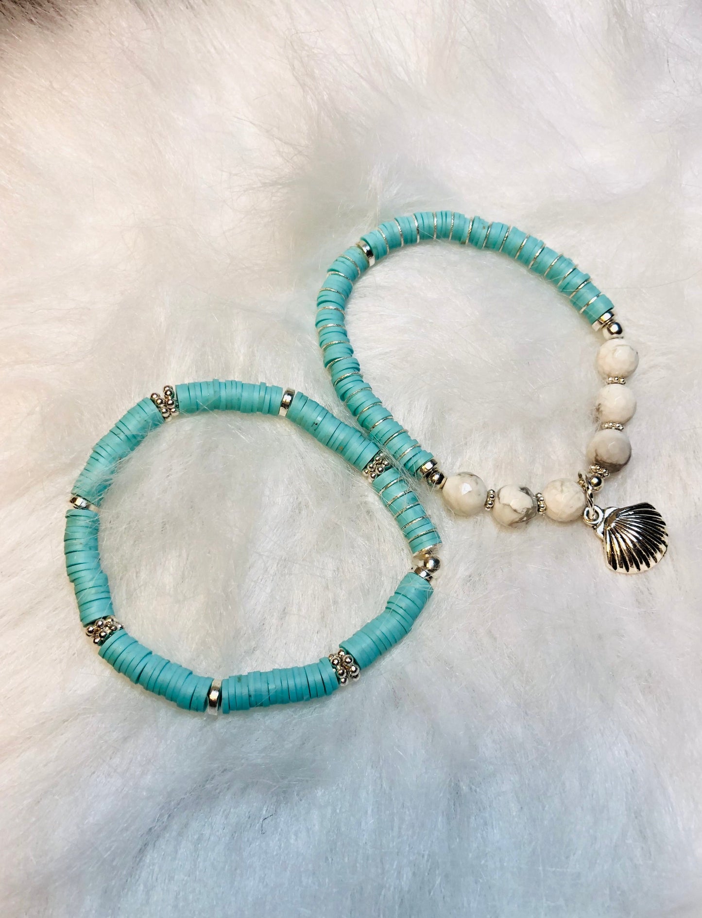 Silver Gold Amazonite Howlite Gemstone Heishi Bracelets