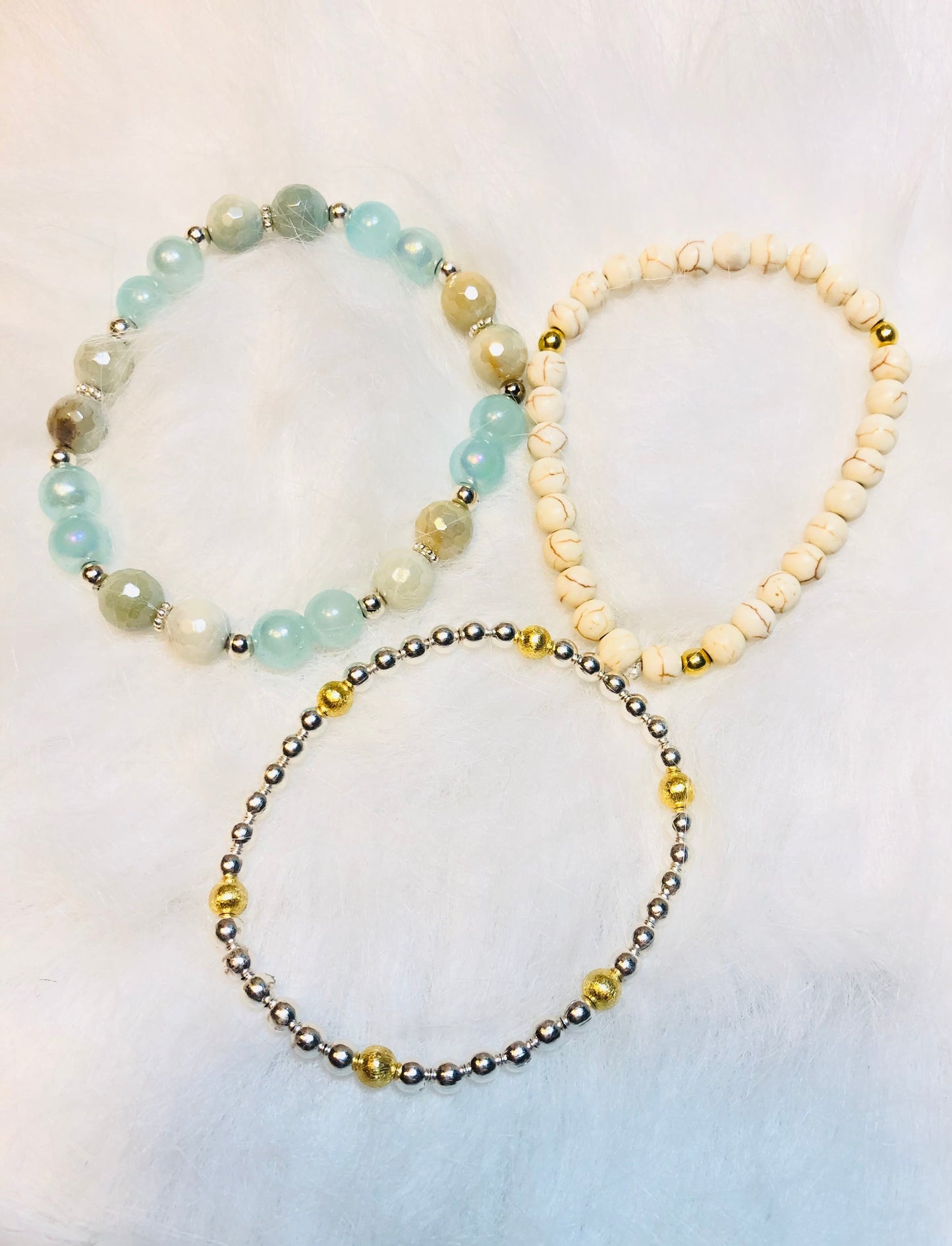 Silver Gold Amazonite Howlite Gemstone Heishi Bracelets