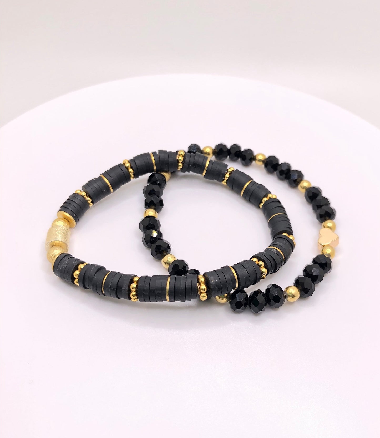 Heishi Black and Gold Bracelet Set