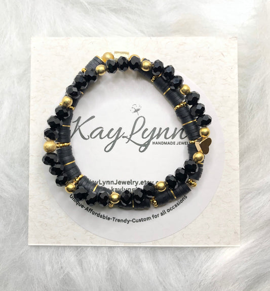 Heishi Black and Gold Bracelet Set