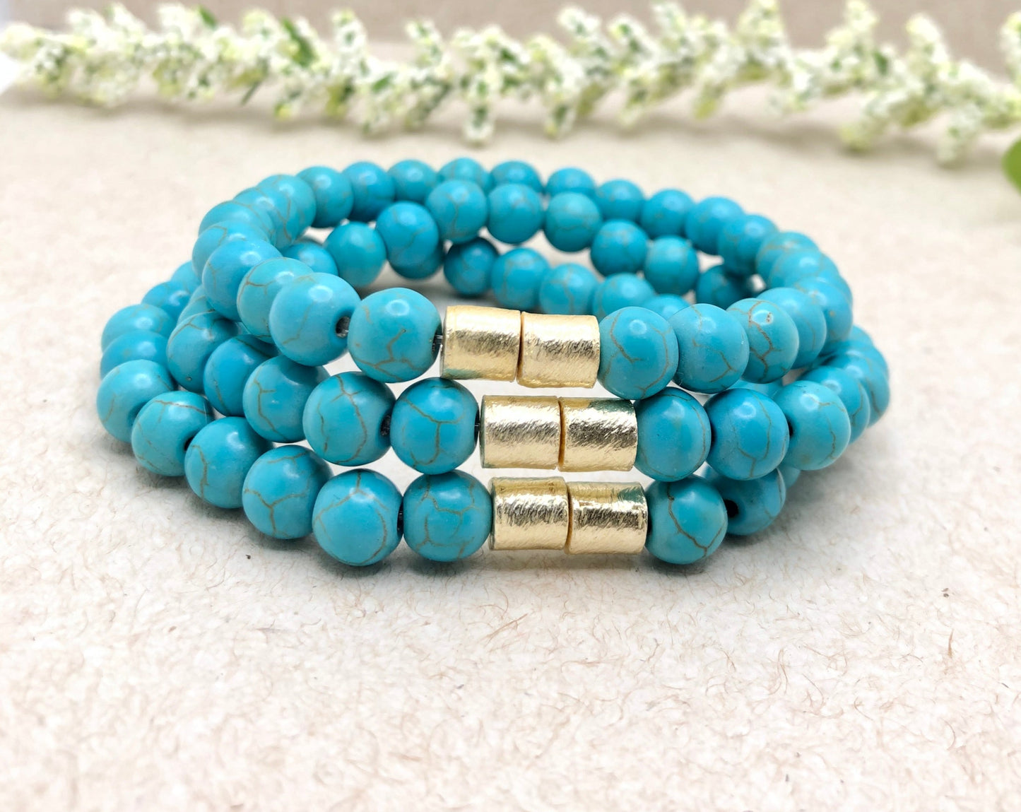 Rodeo Western Bracelets, Stacking Bracelets, Turquoise Magnesite Beaded Jewelry