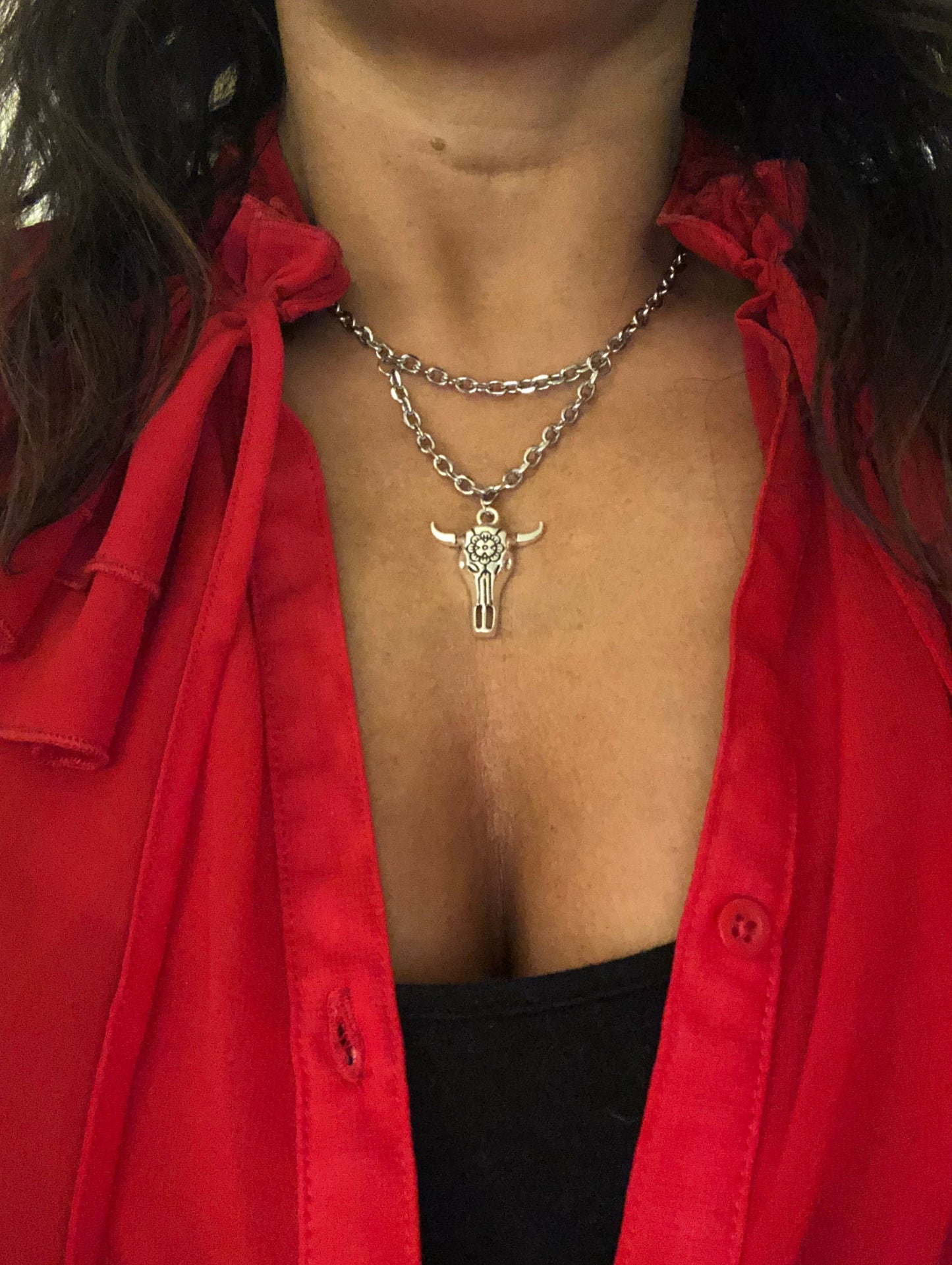 Western Cow Skull Necklace Set