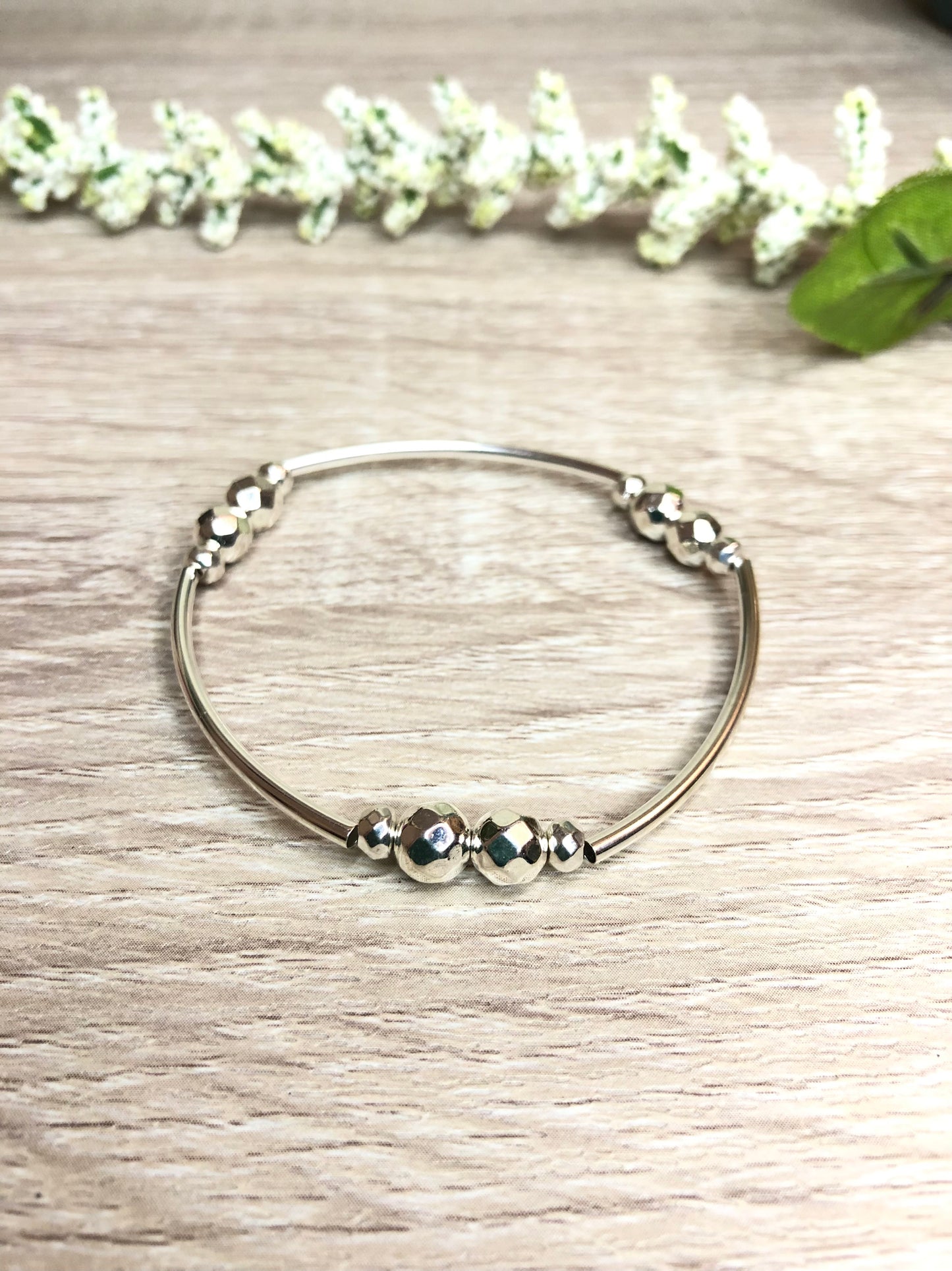 Silver Plated Bangle Bracelet | Titanium Silver Hematite Bangle Bracelet