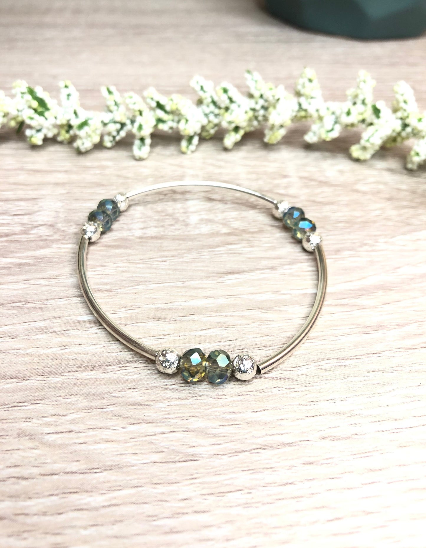 Silver Green Blue Sea Stretch Bangle Bracelet