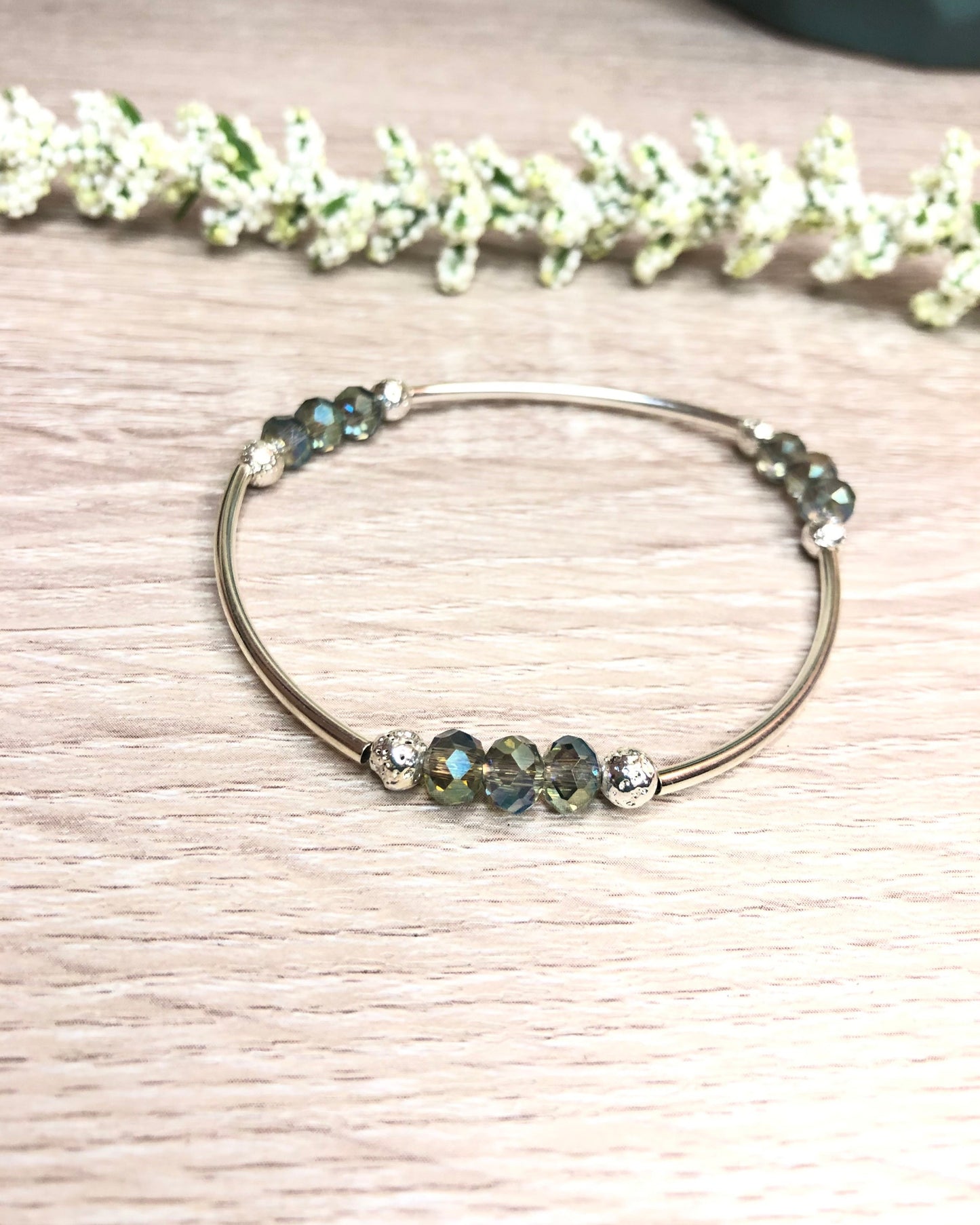 Silver Green Blue Sea Stretch Bangle Bracelet