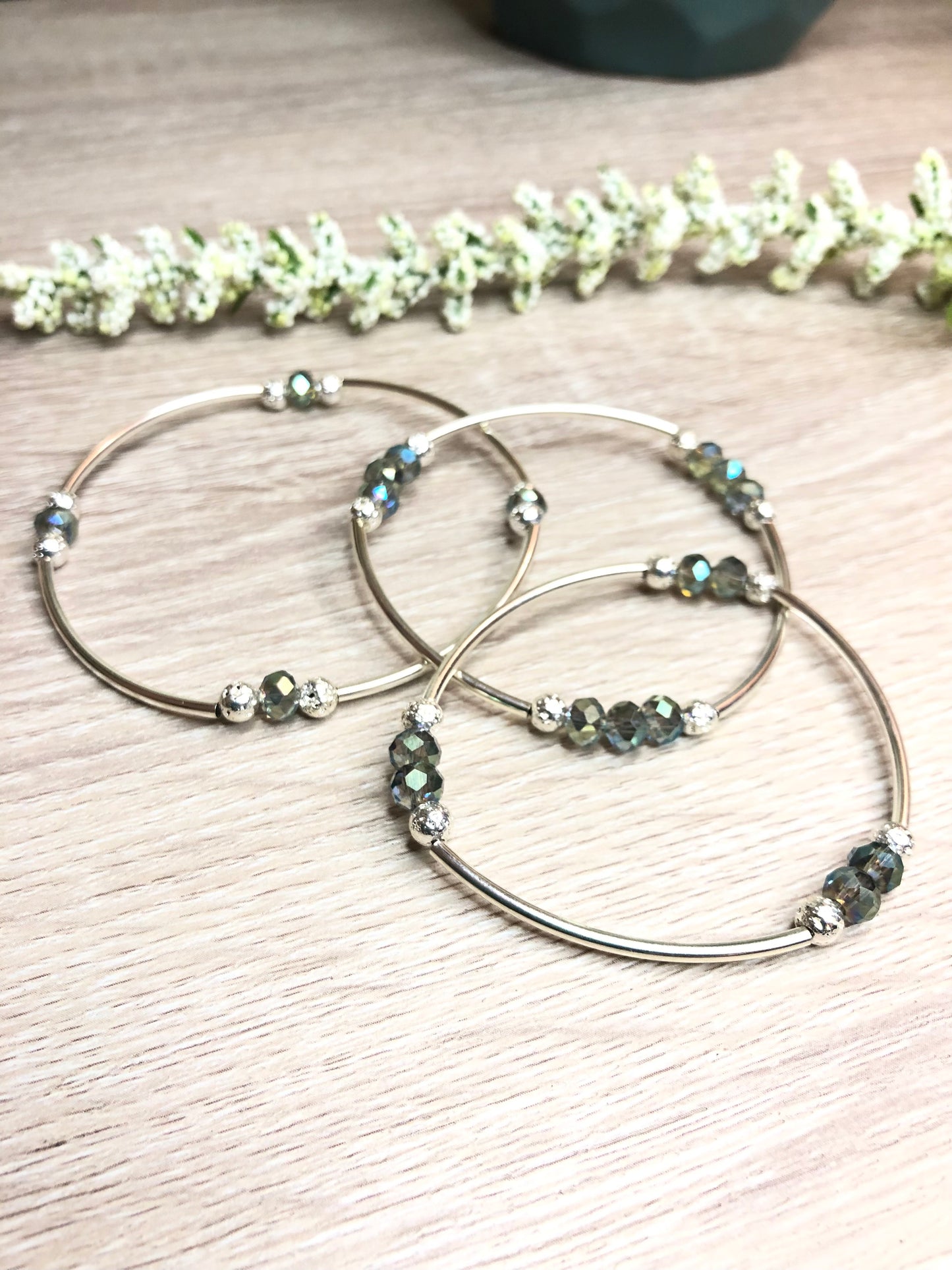 Silver Green Blue Sea Stretch Bangle Bracelet