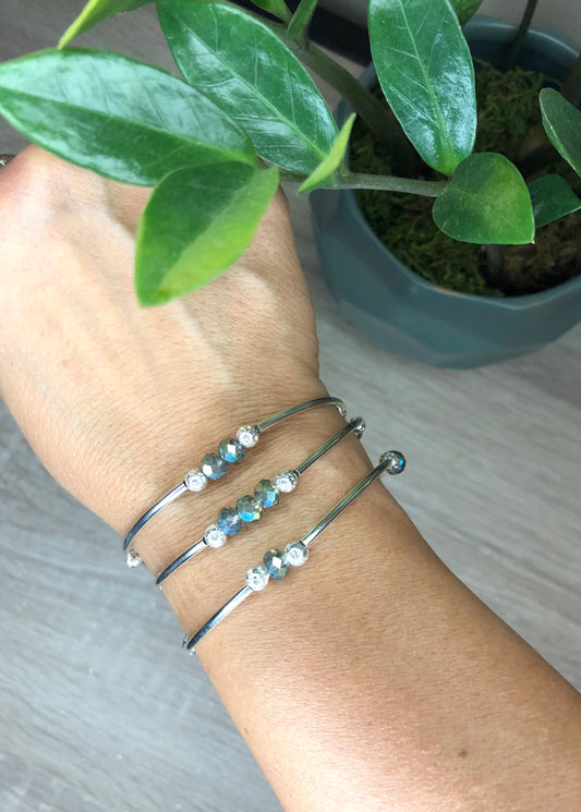 Silver Green Blue Sea Stretch Bangle Bracelet