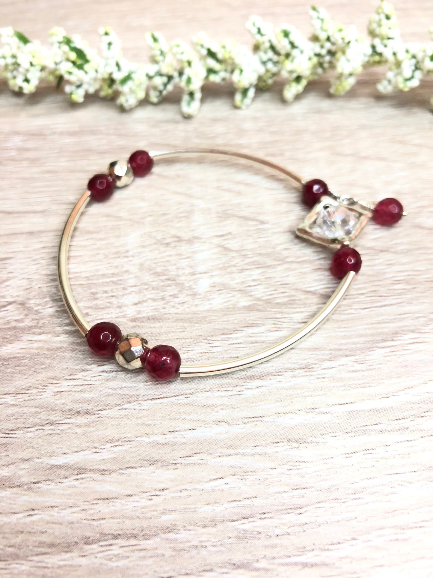 Red Garnet Silver Bangle Bracelet