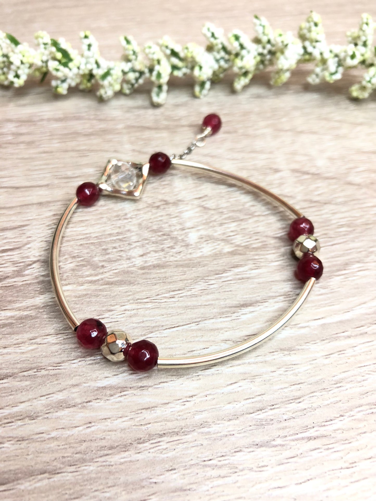 Red Garnet Silver Bangle Bracelet