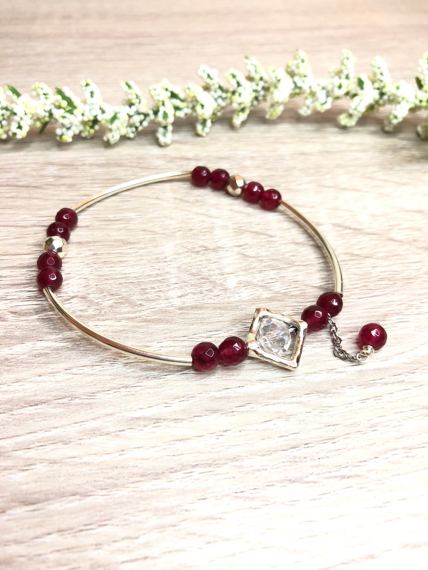 Red Garnet Silver Bangle Bracelet