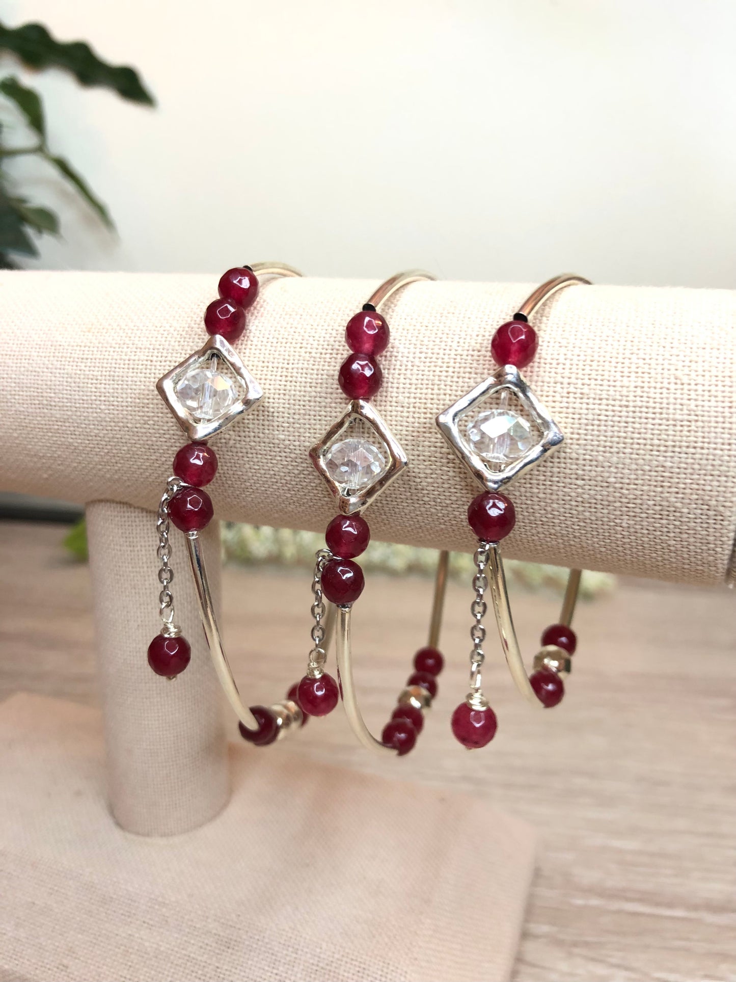 Red Garnet Silver Bangle Bracelet