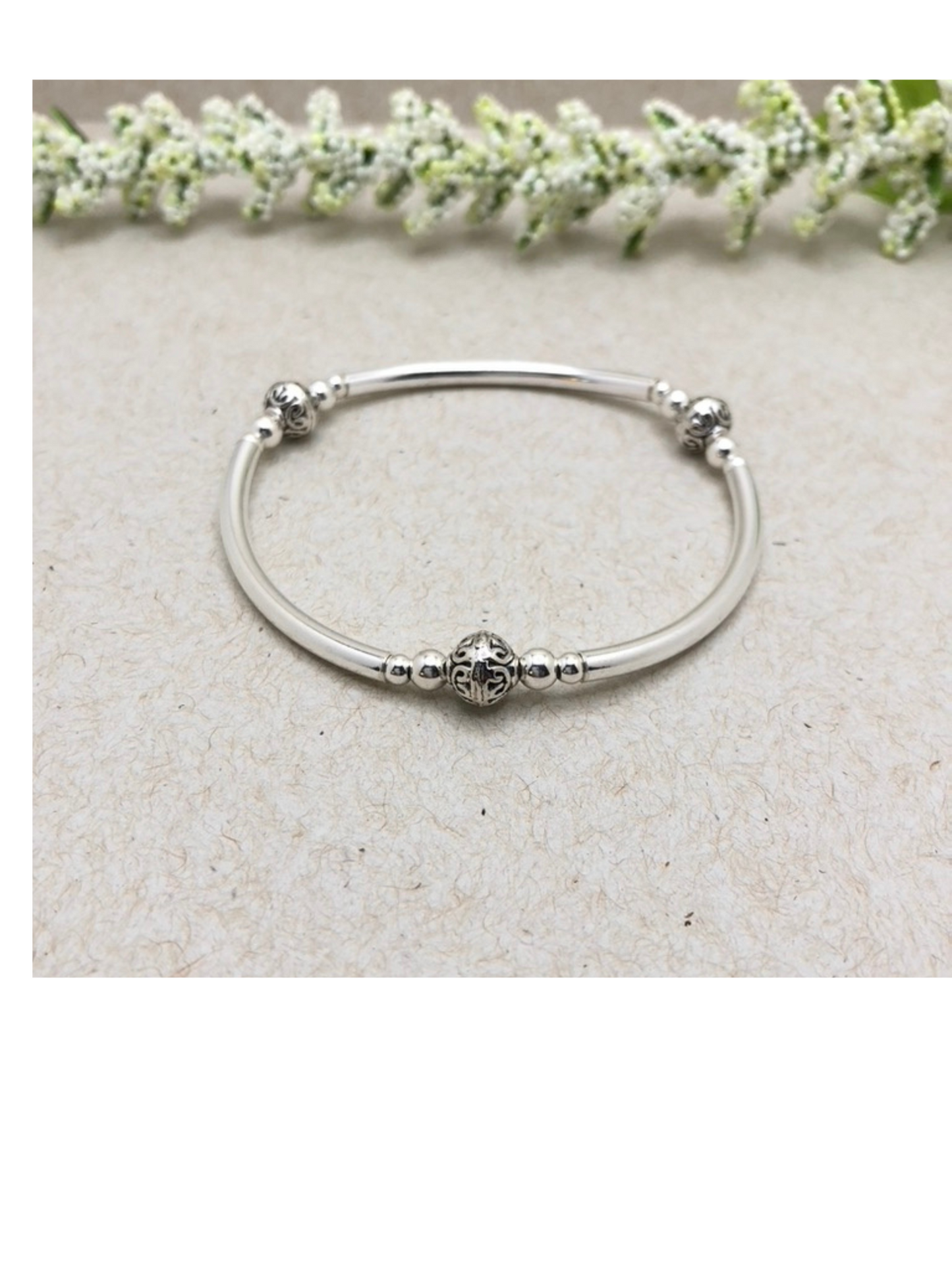 Sterling Silver Pewter Stacking Stretch Bracelet