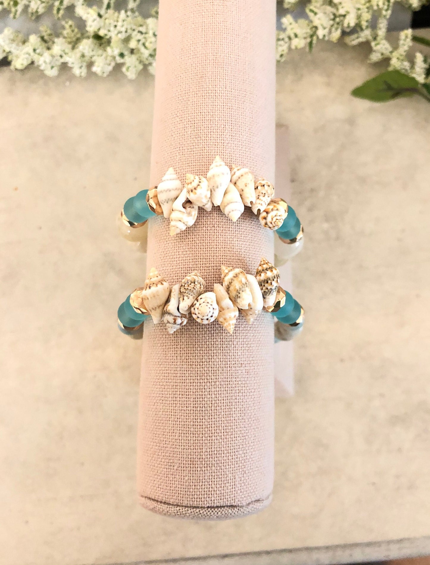 Boho Amazonite Jade Sea Glass Chunky Bracelet