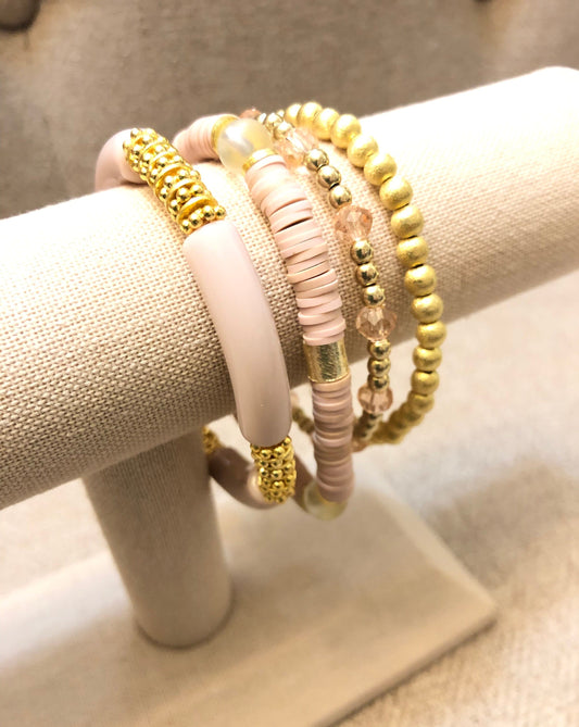 Pink Champagne 14k Gold Stretch Bracelets