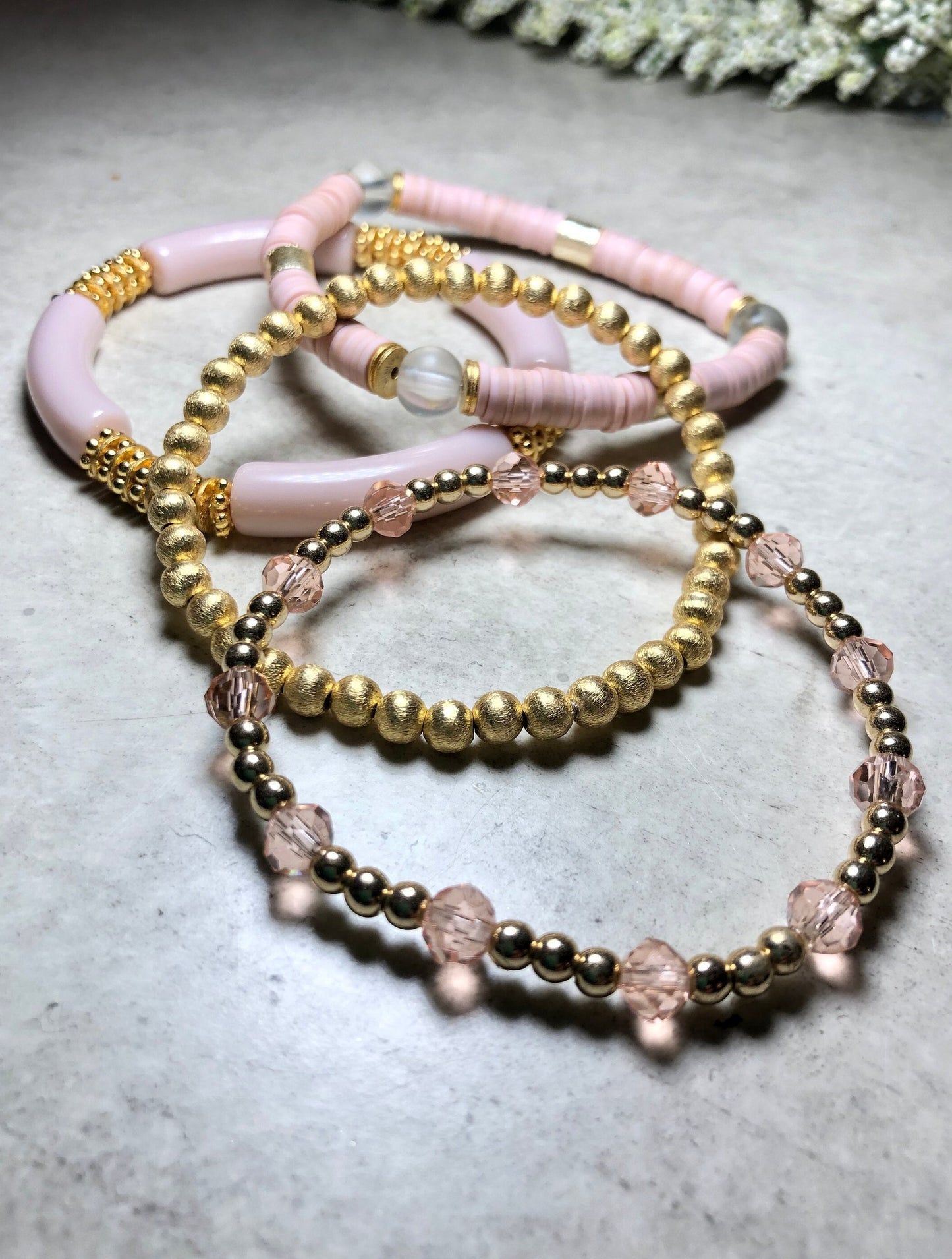 Pink Champagne 14k Gold Stretch Bracelets