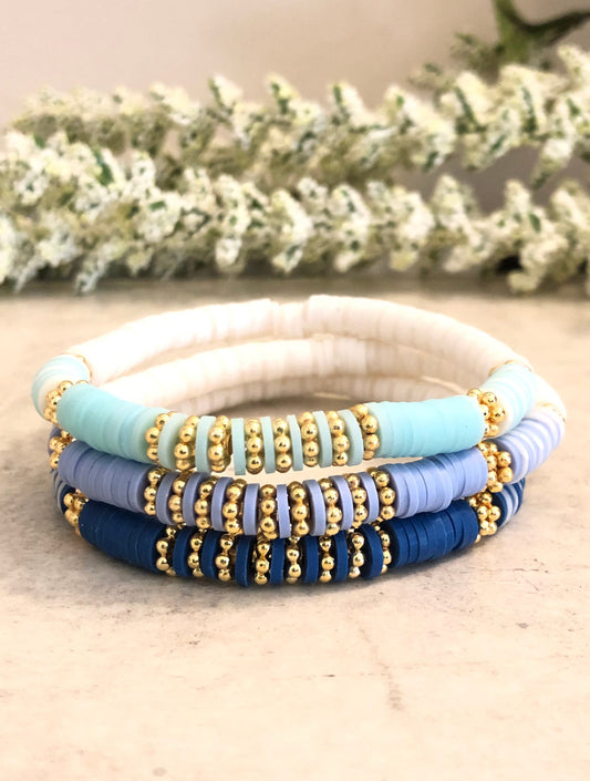 Boho-Chic Blues Heishi Bracelets