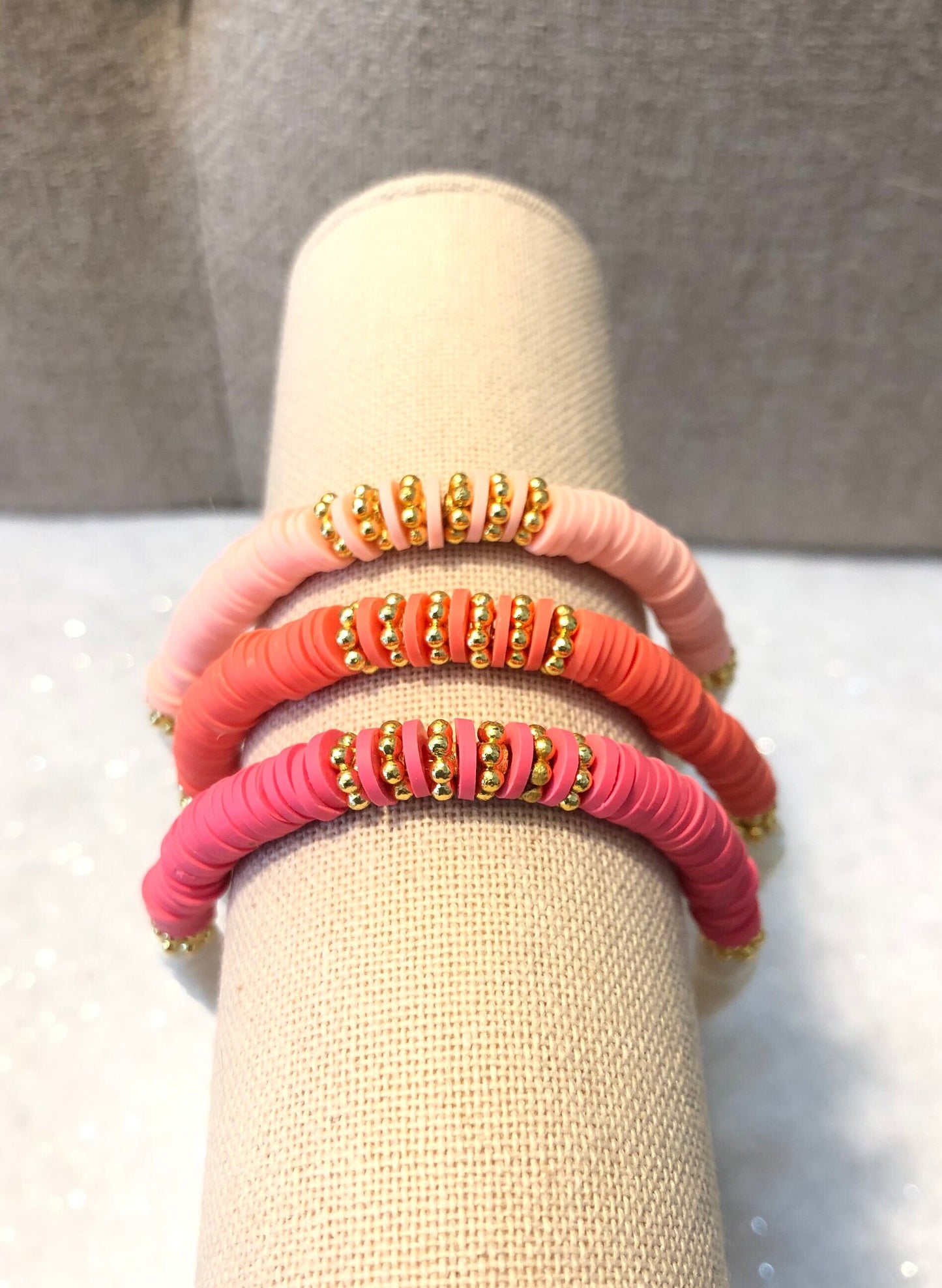 Pink Jubilee Gold Heishi Bracelets