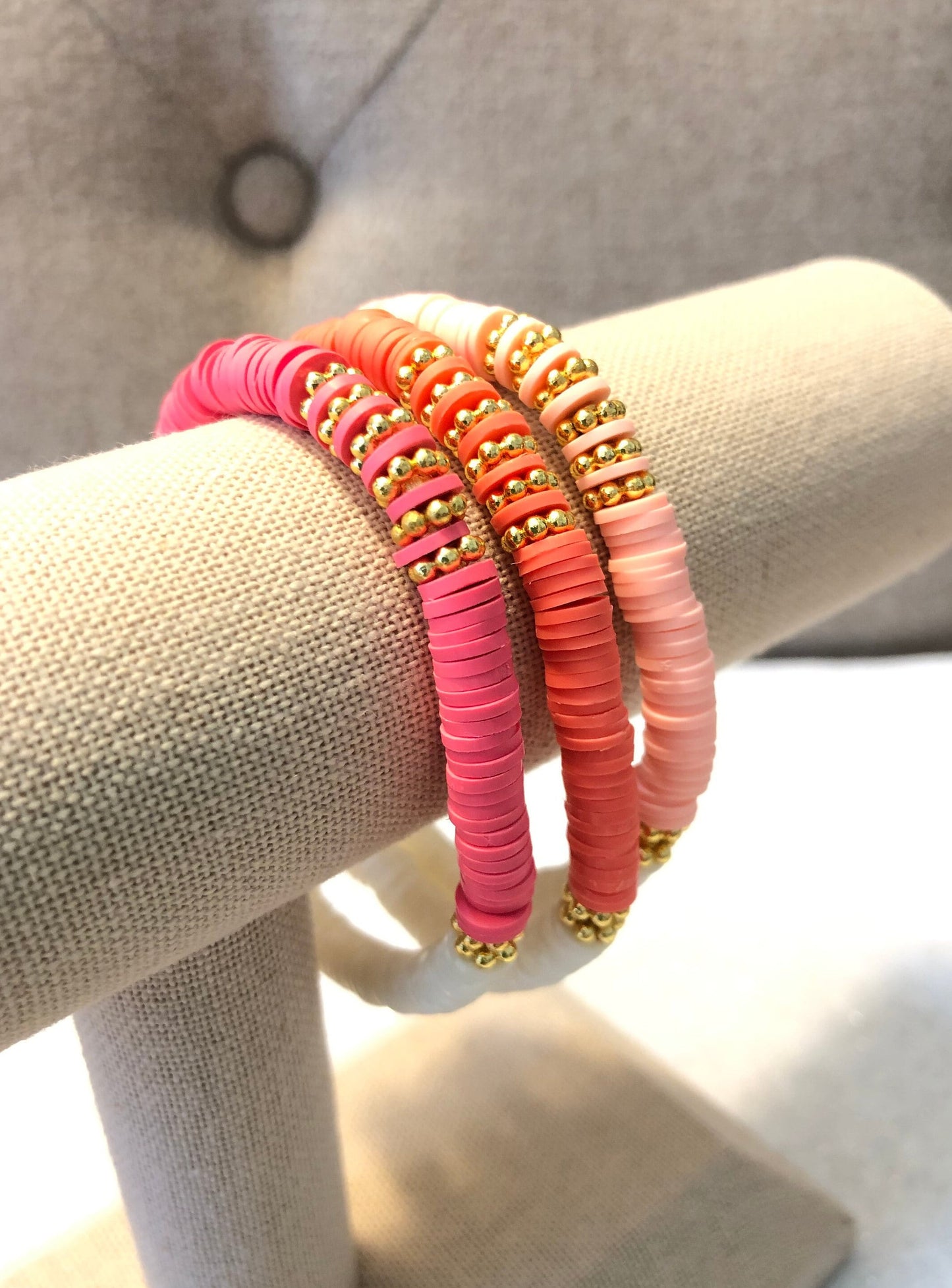 Pink Jubilee Gold Heishi Bracelets