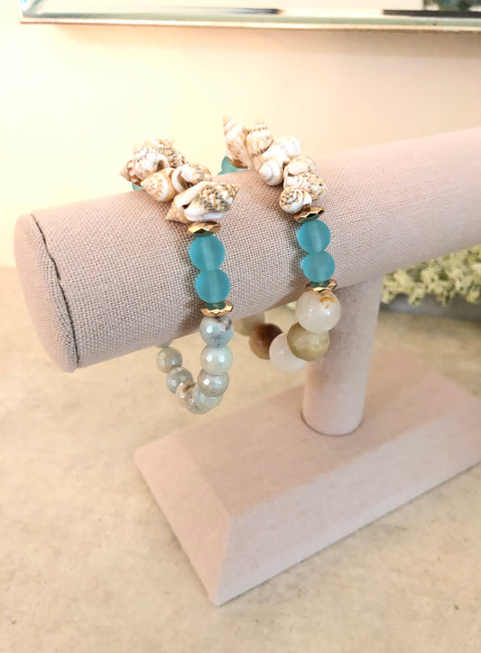 Boho Amazonite Jade Sea Glass Chunky Bracelet