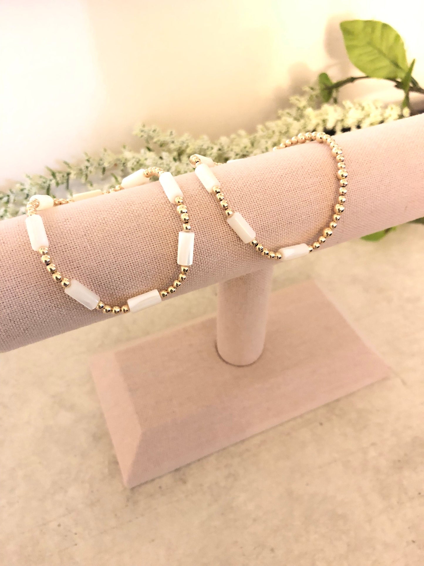 14K Gold Filled Bead Tarnish Resistant/ Freshwater Pearl Stretch Bracelet