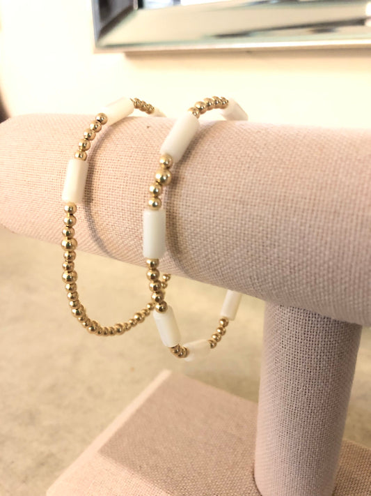 14K Gold Filled Bead Tarnish Resistant/ Freshwater Pearl Stretch Bracelet