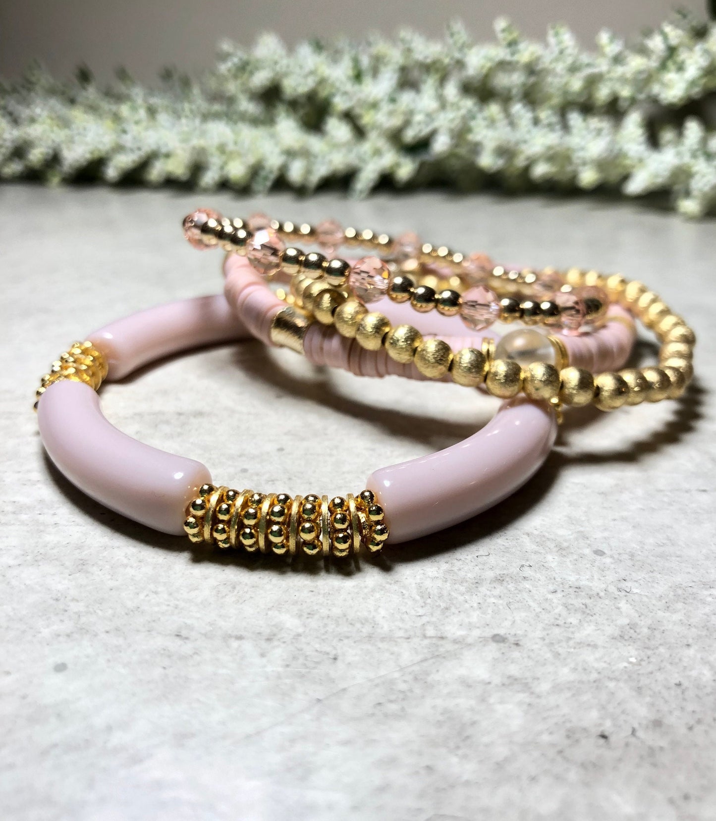 Pink Champagne 14k Gold Stretch Bracelets