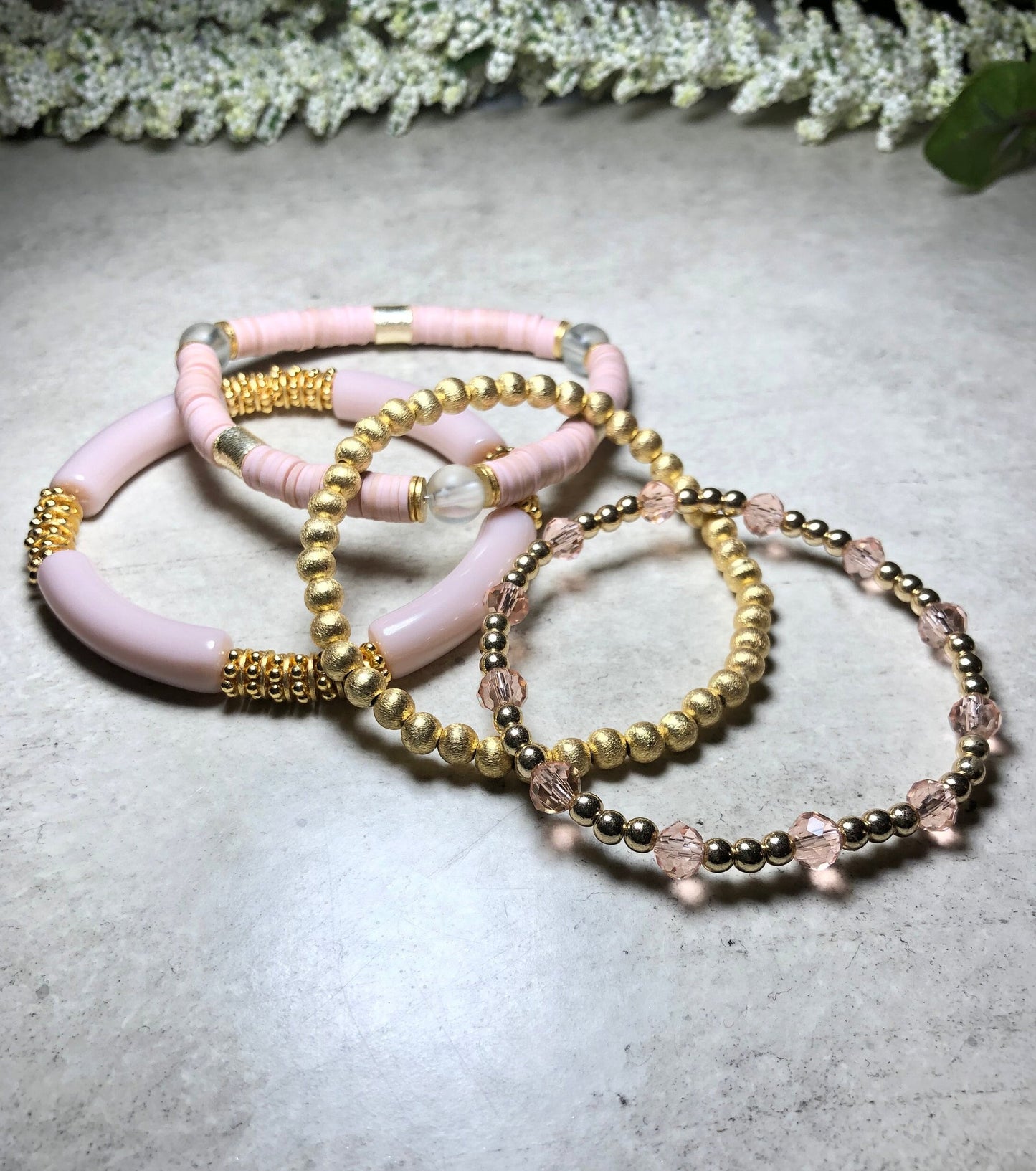 Pink Champagne 14k Gold Stretch Bracelets